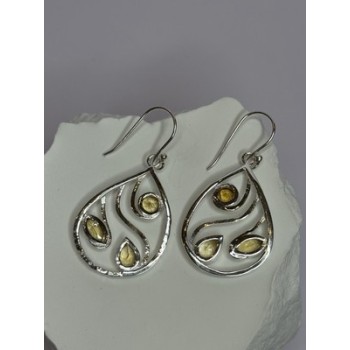 925 Sterling Silver Citrine Earrings Length 1.8 Inch