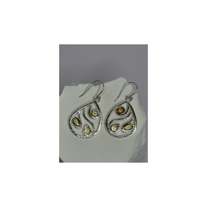 925 Sterling Silver Citrine Earrings Length 1.8 Inch