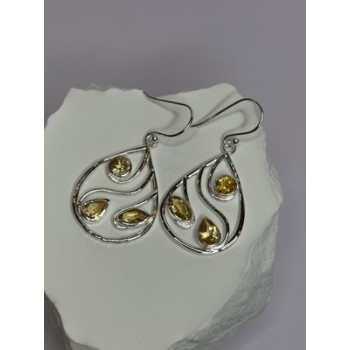 925 Sterling Silver Citrine Earrings Length 1.8 Inch