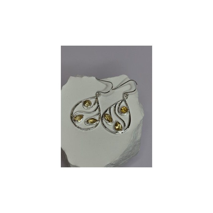 925 Sterling Silver Citrine Earrings Length 1.8 Inch