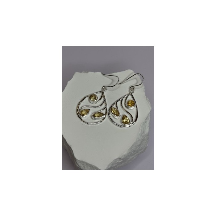 925 Sterling Silver Citrine Earrings Length 1.8 Inch