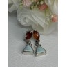 925 Sterling Silver Amber & Larimar Earrings Length 1.30 Inch