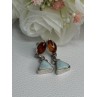 925 Sterling Silver Amber & Larimar Earrings Length 1.30 Inch