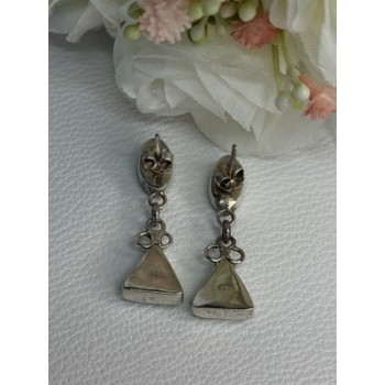 925 Sterling Silver Amber & Larimar Earrings Length 1.30 Inch