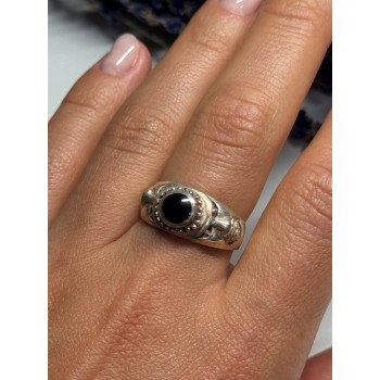 Vintage 925 Sterling Silver Black Enamel Face Ring Size 8