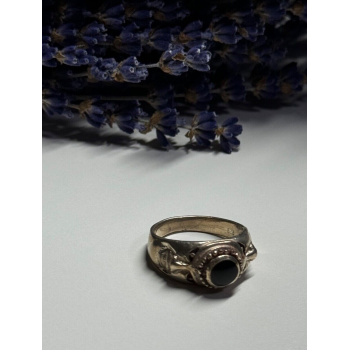Vintage 925 Sterling Silver Black Enamel Face Ring Size 8