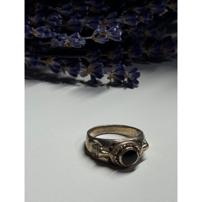 Vintage 925 Sterling Silver Black Enamel Face Ring Size 8