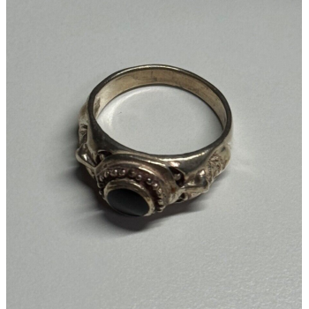 Vintage 925 Sterling Silver Black Enamel Face Ring Size 8