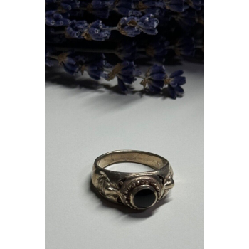 Vintage 925 Sterling Silver Black Enamel Face Ring Size 8