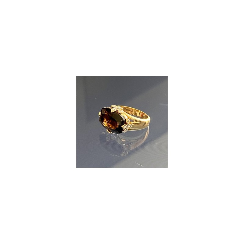 925 STERLING SILVER GOLD PLATED HESSONITE & DIAMONDS RING SIZE 5.5