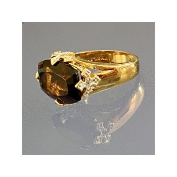 925 STERLING SILVER GOLD PLATED HESSONITE & DIAMONDS RING SIZE 5.5