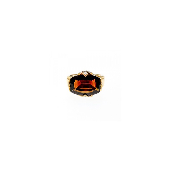 925 STERLING SILVER GOLD PLATED HESSONITE & DIAMONDS RING SIZE 5.5