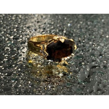 925 STERLING SILVER GOLD PLATED HESSONITE & DIAMONDS RING SIZE 5.5