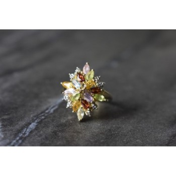 925 Sterling Silver Gold Plated Multi Gemstones Ring Size 6.5