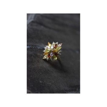 925 Sterling Silver Gold Plated Multi Gemstones Ring Size 6.5