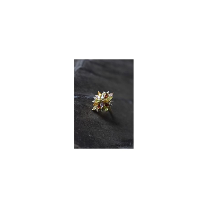 925 Sterling Silver Gold Plated Multi Gemstones Ring Size 6.5