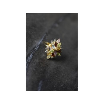 925 Sterling Silver Gold Plated Multi Gemstones Ring Size 6.5