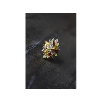 925 Sterling Silver Gold Plated Multi Gemstones Ring Size 6.5