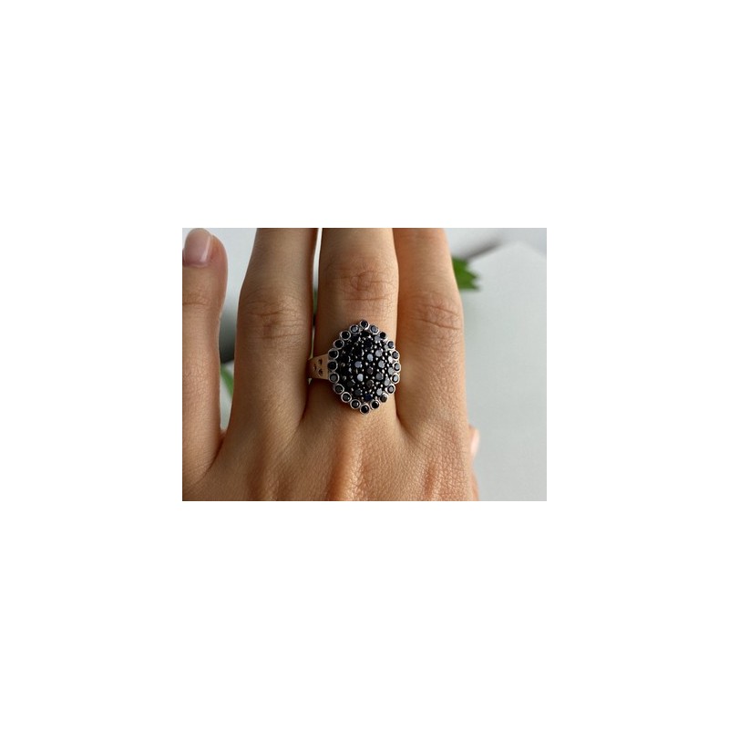 925 Sterling Silver Sapphires & CZ Ring Size 9