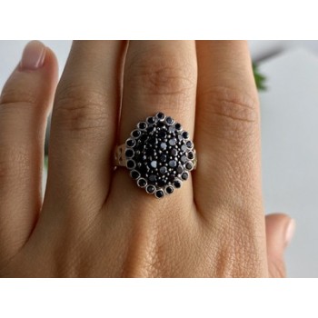 925 Sterling Silver Sapphires & CZ Ring Size 9