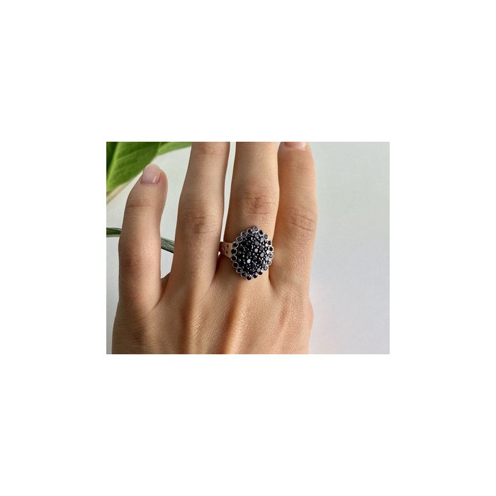 925 Sterling Silver Sapphires & CZ Ring Size 9