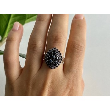 925 Sterling Silver Sapphires & CZ Ring Size 9