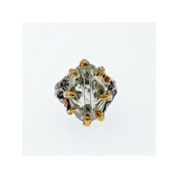 925 BLACKENED  SILVER WITH GILDING  GREEN AMETHYST & HELIODOR RING SIZE 9.75