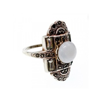 Vintage 925 Sterling Silver Agate, Goshenite & Marcasites Ring Size 5.5