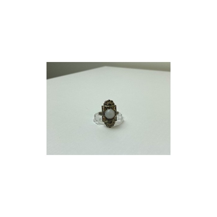 Vintage 925 Sterling Silver Agate, Goshenite & Marcasites Ring Size 5.5