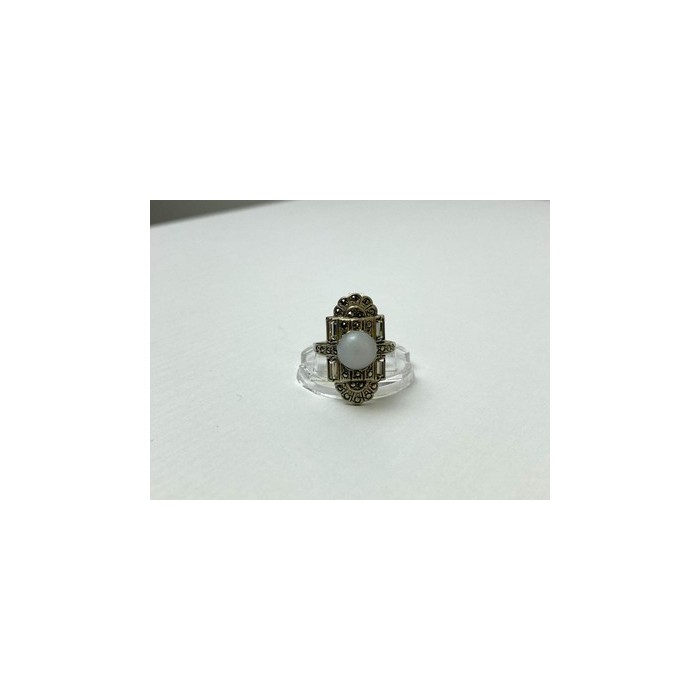 Vintage 925 Sterling Silver Agate, Goshenite & Marcasites Ring Size 5.5