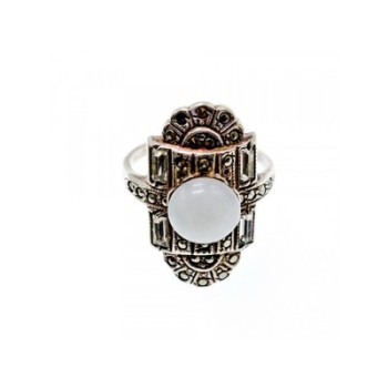 Vintage 925 Sterling Silver Agate, Goshenite & Marcasites Ring Size 5.5