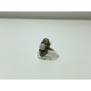 Vintage 925 Sterling Silver Agate, Goshenite & Marcasites Ring Size 5.5