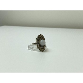 Vintage 925 Sterling Silver Agate, Goshenite & Marcasites Ring Size 5.5