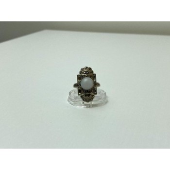 Vintage 925 Sterling Silver Agate, Goshenite & Marcasites Ring Size 5.5