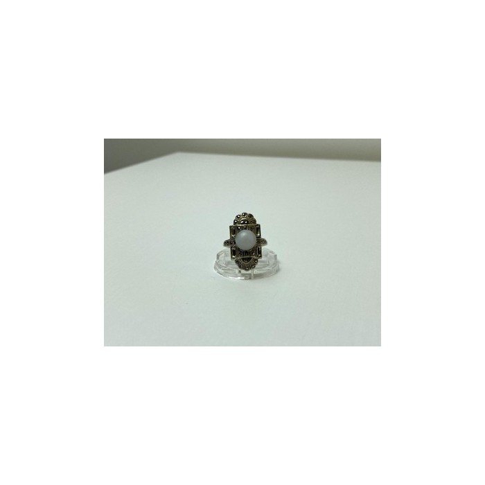 Vintage 925 Sterling Silver Agate, Goshenite & Marcasites Ring Size 5.5