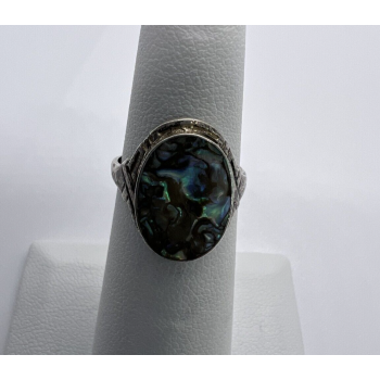 925 Sterling Silver & Abalone Shell Ring Size 4.5