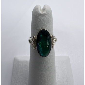 925 Sterling Silver & Green Paua Shell Kbn Ring Size 4.5