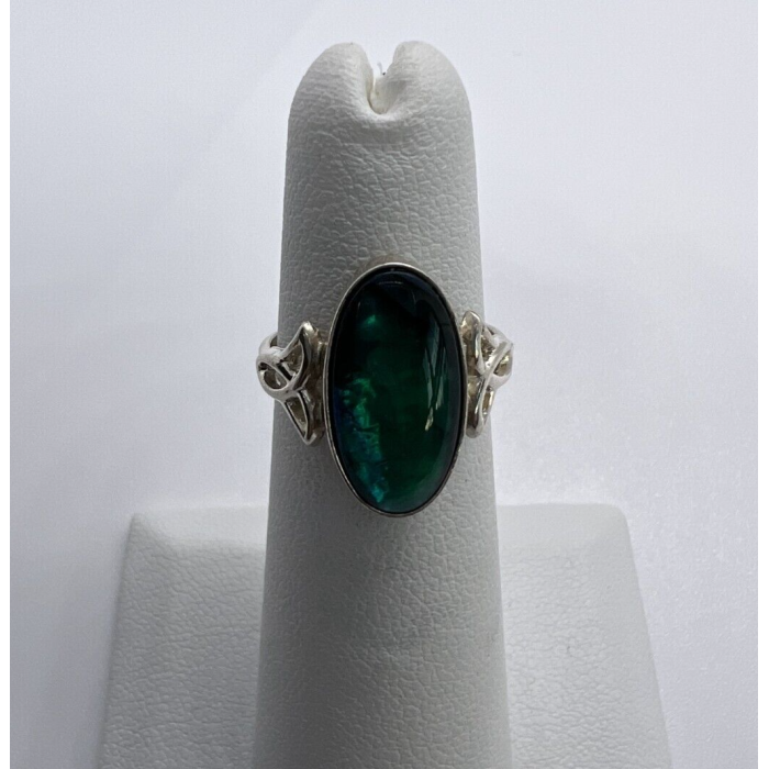 925 Sterling Silver & Green Paua Shell Kbn Ring Size 4.5