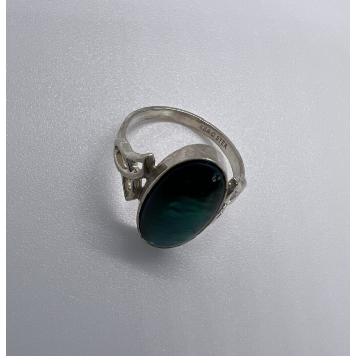 925 Sterling Silver & Green Paua Shell Kbn Ring Size 4.5