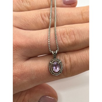 925 Sterling Silver & Amethyst Necklace Pendant