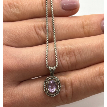 925 Sterling Silver & Amethyst Necklace Pendant