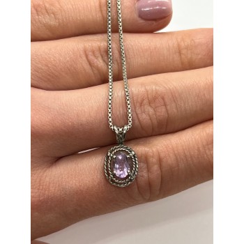 925 Sterling Silver & Amethyst Necklace Pendant