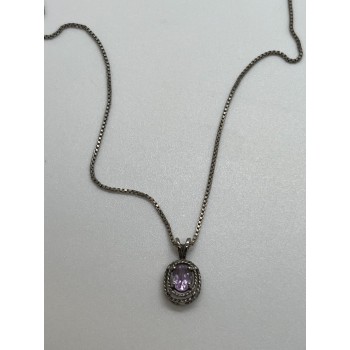 925 Sterling Silver & Amethyst Necklace Pendant