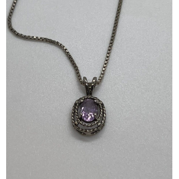 925 Sterling Silver & Amethyst Necklace Pendant