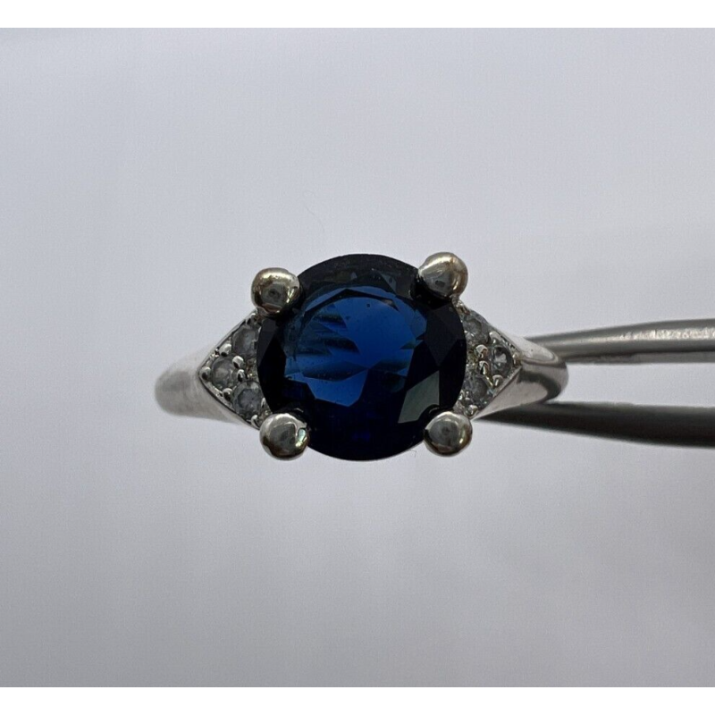 925 Sterling Silver Sapphire & Goshenite Ring Size 7