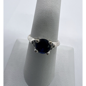 925 Sterling Silver Sapphire & Goshenite Ring Size 7