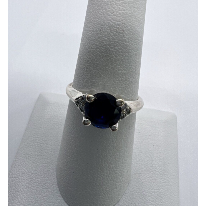 925 Sterling Silver Sapphire & Goshenite Ring Size 7