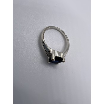 925 Sterling Silver Sapphire & Goshenite Ring Size 7