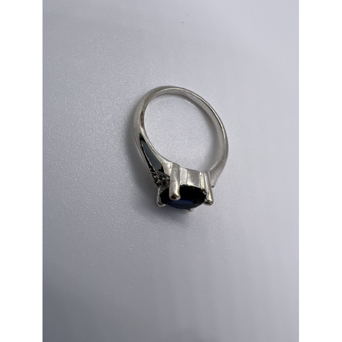 925 Sterling Silver Sapphire & Goshenite Ring Size 7