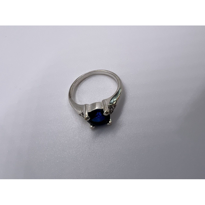 925 Sterling Silver Sapphire & Goshenite Ring Size 7